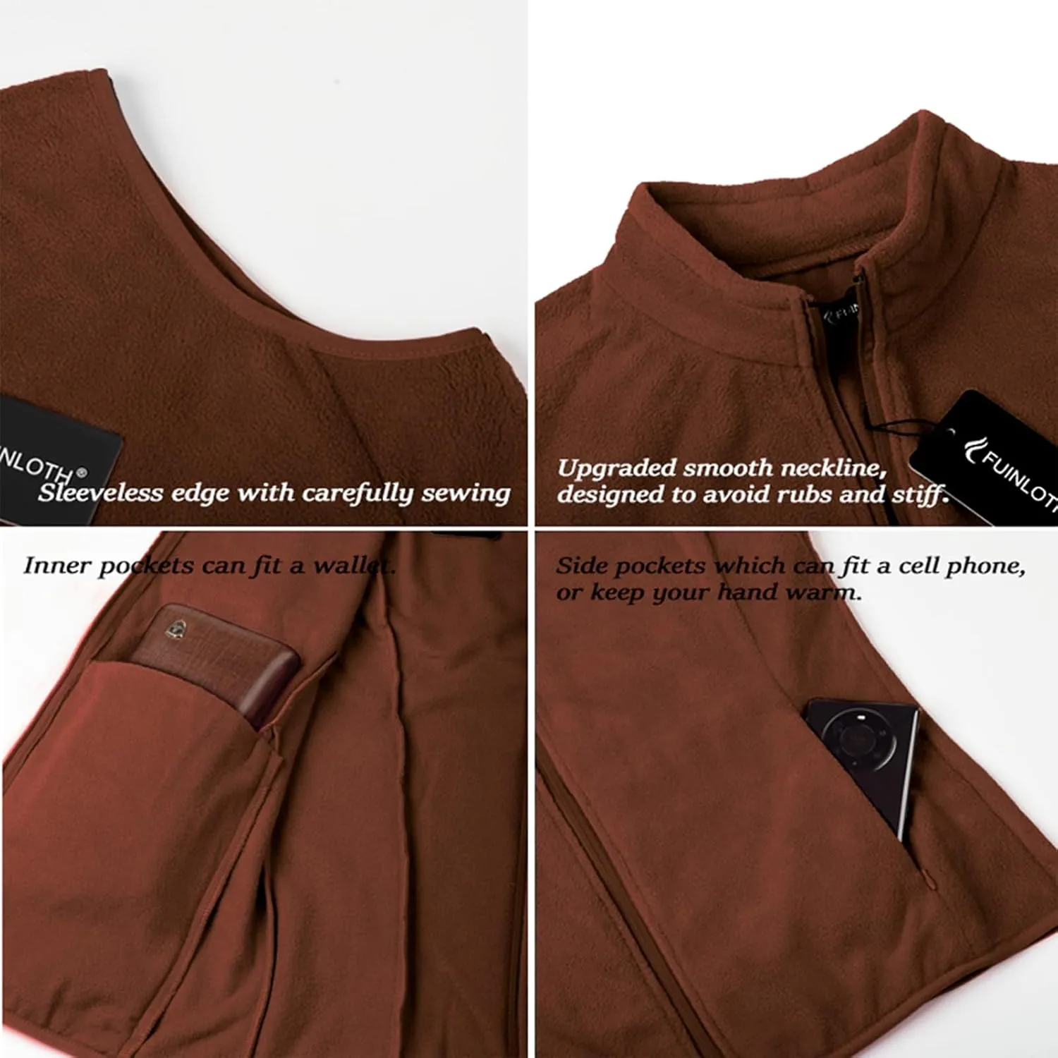 Fuinloth Women's Fleece Vest, Polar Soft Sleeveless Classic Fit with Zip up Pockets