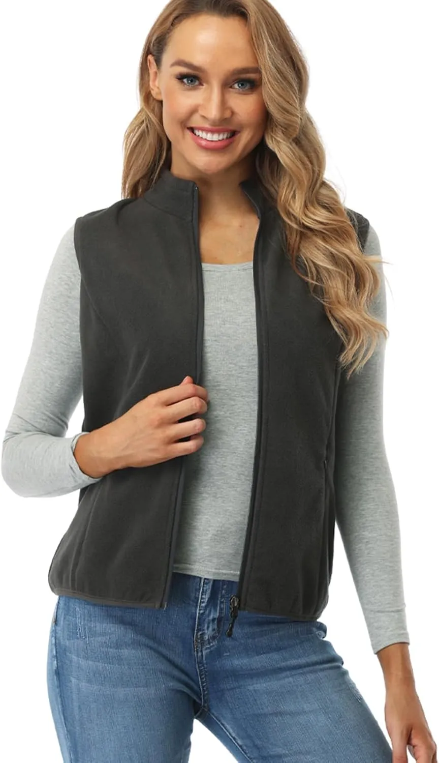 Fuinloth Women's Fleece Vest, Polar Soft Sleeveless Classic Fit with Zip up Pockets