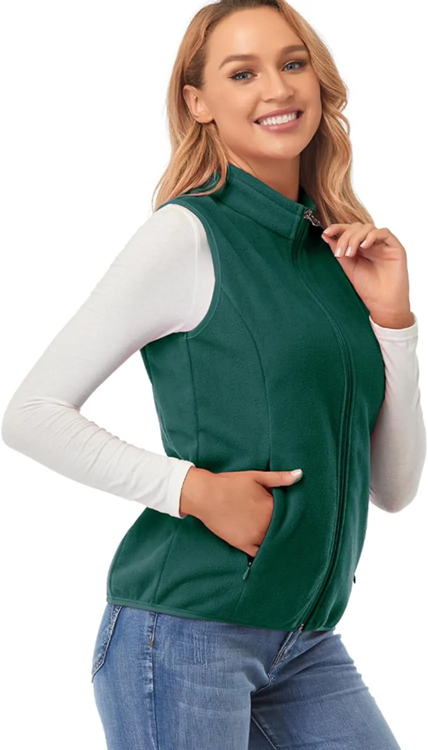 Fuinloth Women's Fleece Vest, Polar Soft Sleeveless Classic Fit with Zip up Pockets