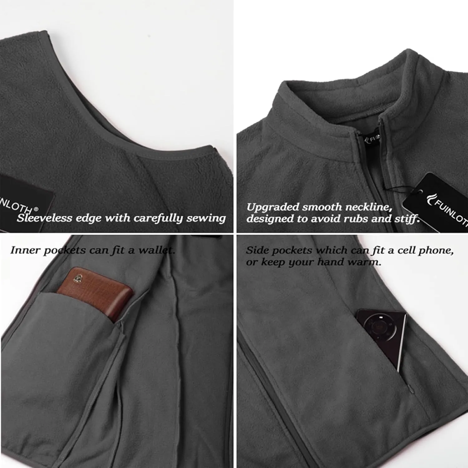 Fuinloth Women's Fleece Vest, Polar Soft Sleeveless Classic Fit with Zip up Pockets