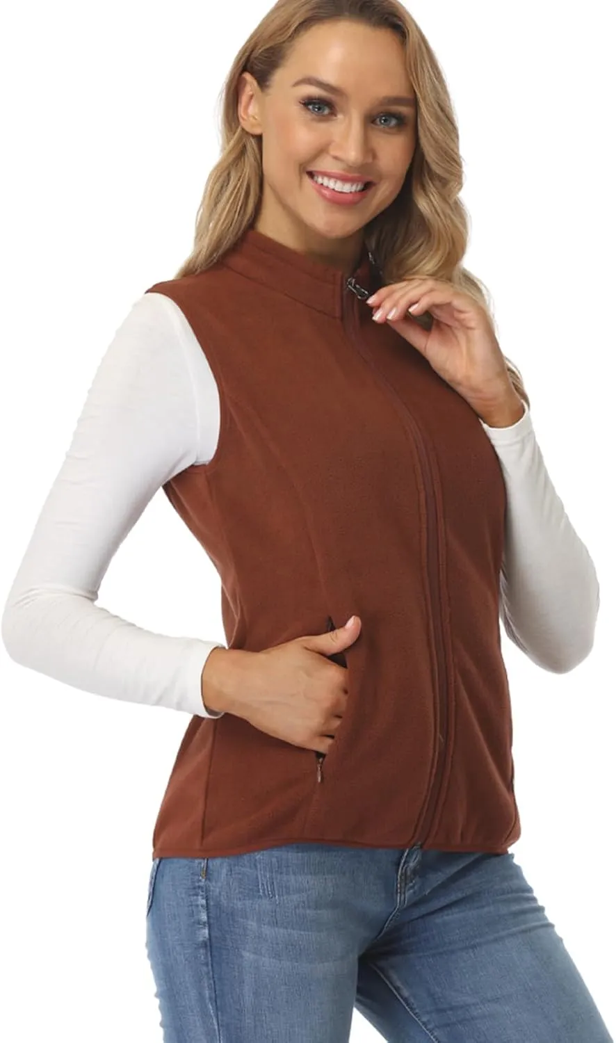 Fuinloth Women's Fleece Vest, Polar Soft Sleeveless Classic Fit with Zip up Pockets