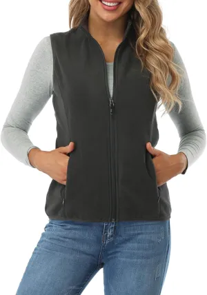 Fuinloth Women's Fleece Vest, Polar Soft Sleeveless Classic Fit with Zip up Pockets
