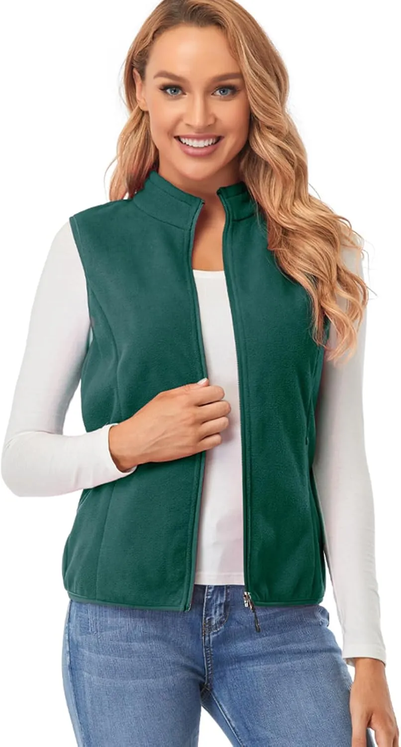 Fuinloth Women's Fleece Vest, Polar Soft Sleeveless Classic Fit with Zip up Pockets