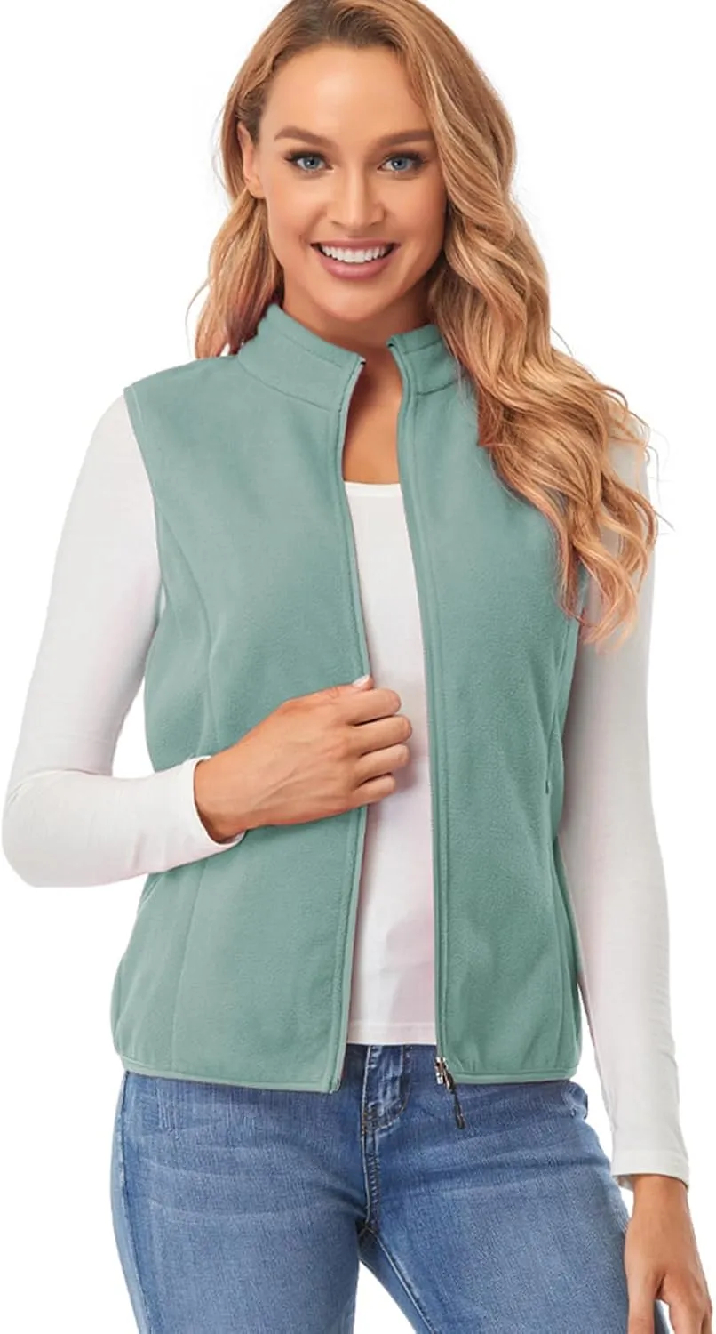 Fuinloth Women's Fleece Vest, Polar Soft Sleeveless Classic Fit with Zip up Pockets