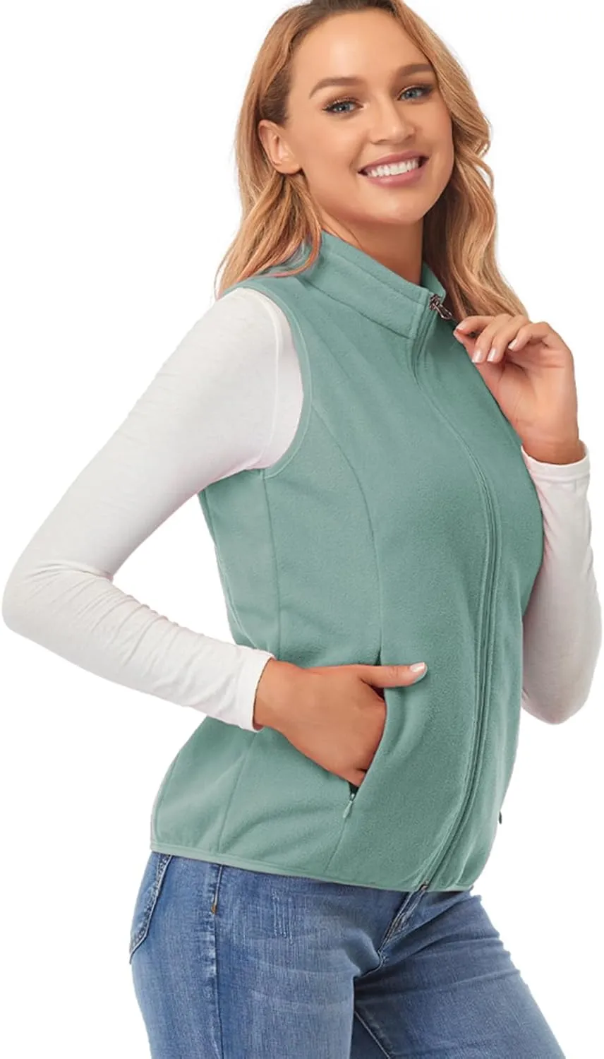 Fuinloth Women's Fleece Vest, Polar Soft Sleeveless Classic Fit with Zip up Pockets