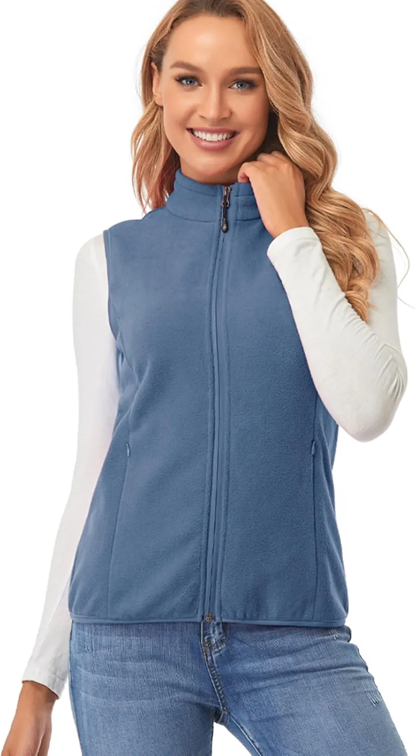 Fuinloth Women's Fleece Vest, Polar Soft Sleeveless Classic Fit with Zip up Pockets