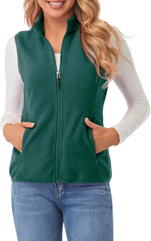 Fuinloth Women's Fleece Vest, Polar Soft Sleeveless Classic Fit with Zip up Pockets