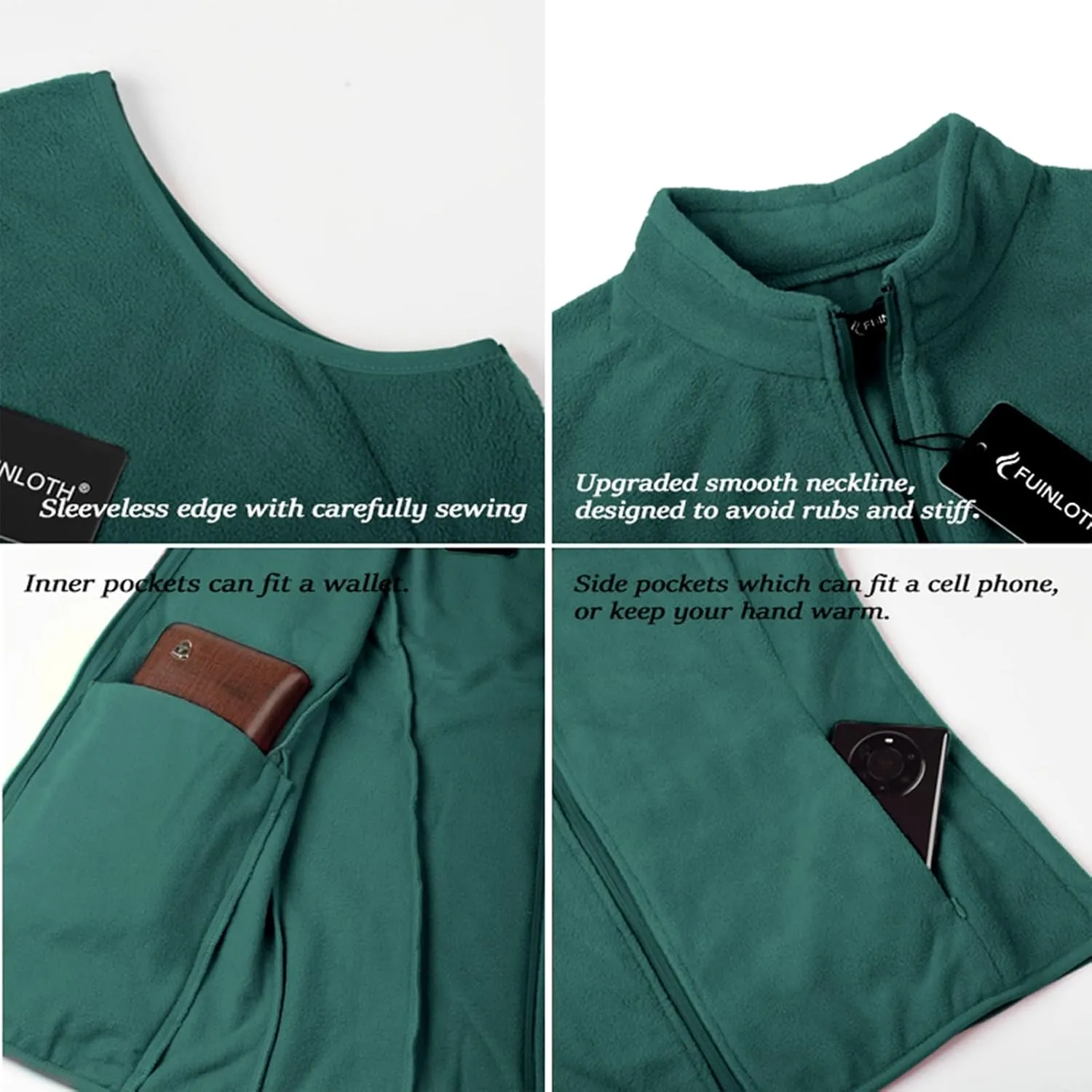 Fuinloth Women's Fleece Vest, Polar Soft Sleeveless Classic Fit with Zip up Pockets
