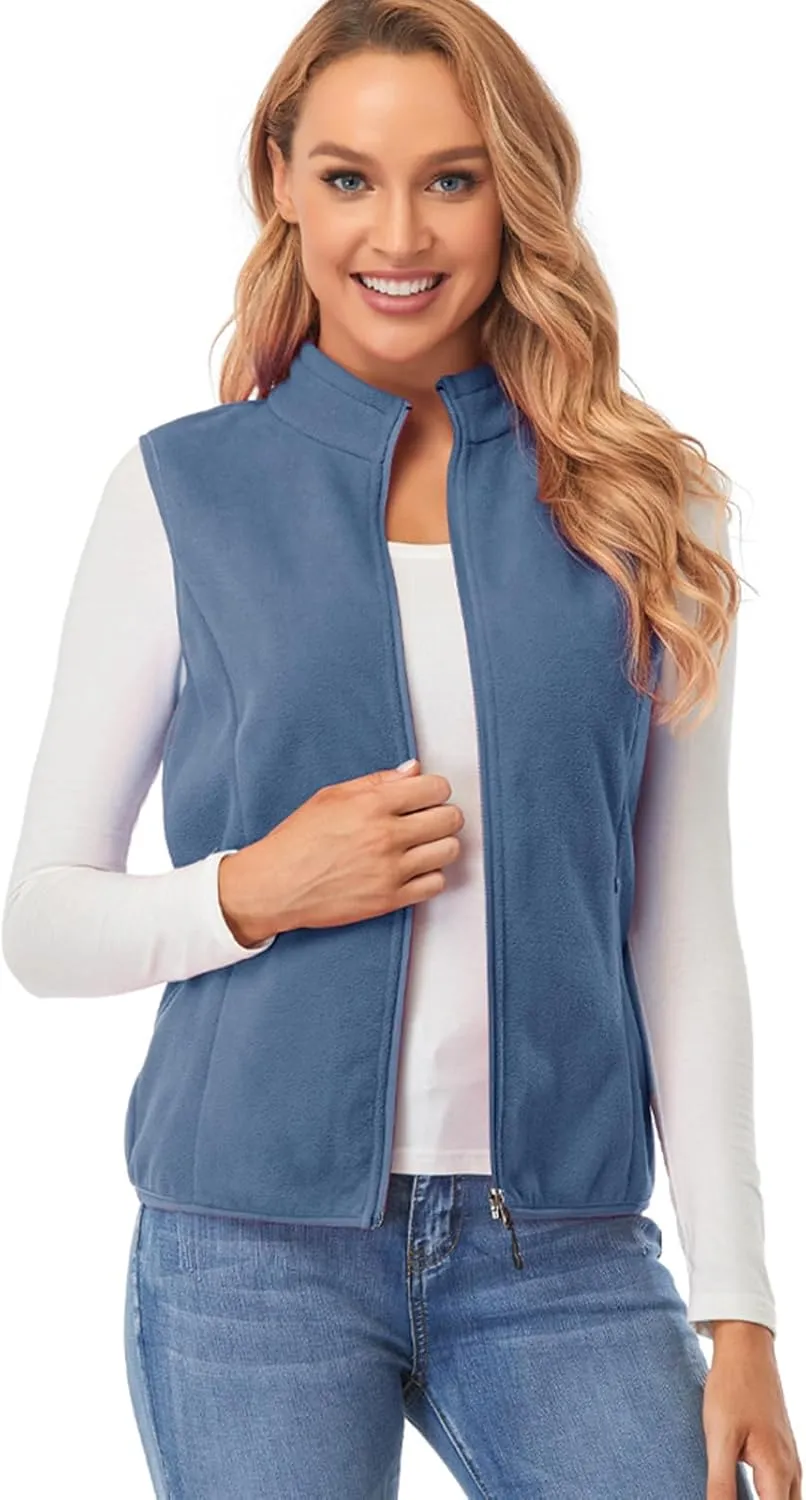 Fuinloth Women's Fleece Vest, Polar Soft Sleeveless Classic Fit with Zip up Pockets