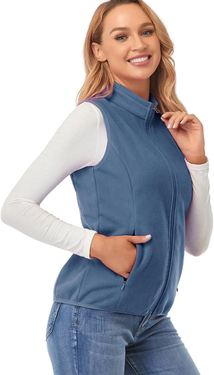 Fuinloth Women's Fleece Vest, Polar Soft Sleeveless Classic Fit with Zip up Pockets