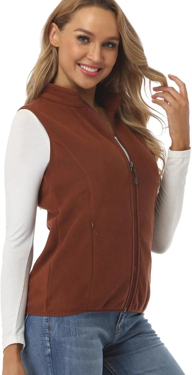 Fuinloth Women's Fleece Vest, Polar Soft Sleeveless Classic Fit with Zip up Pockets