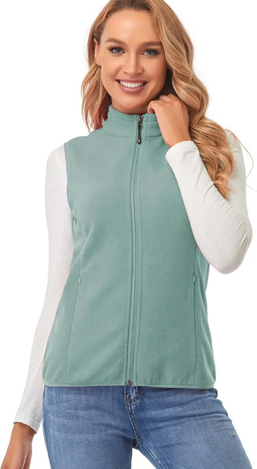 Fuinloth Women's Fleece Vest, Polar Soft Sleeveless Classic Fit with Zip up Pockets