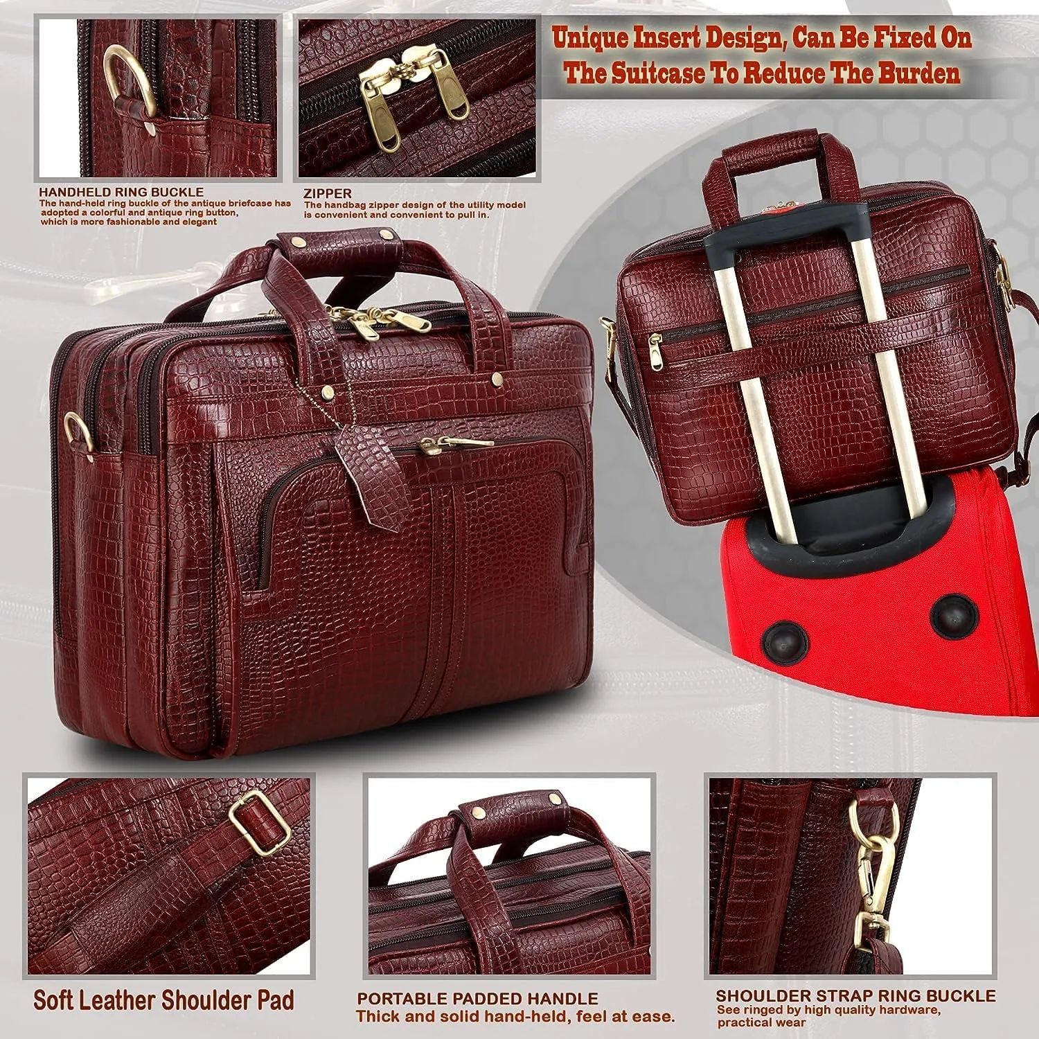 Full Grain Leather 16 Inch Briefcases Laptop Shoulder Bags for Men and Women Business Work Bag Leather Satchel Bag