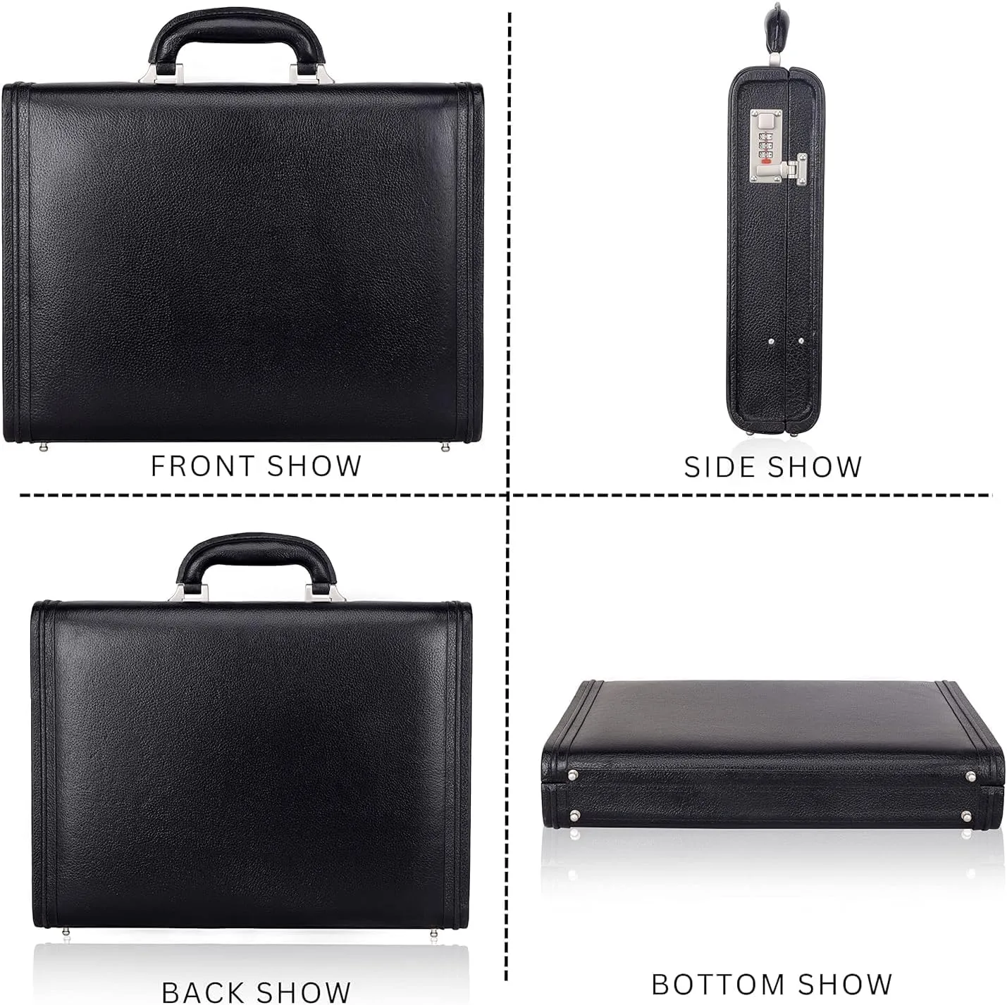 Full Grain Leather Briefcase Attache Case For Unisex Size L17xW3xH12 Inches Briefcase Bag (Black)