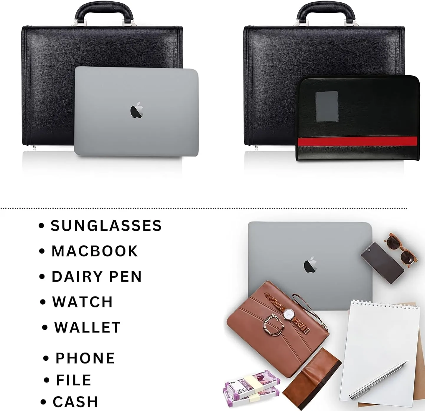 Full Grain Leather Briefcase Attache Case For Unisex Size L17xW3xH12 Inches Briefcase Bag (Black)