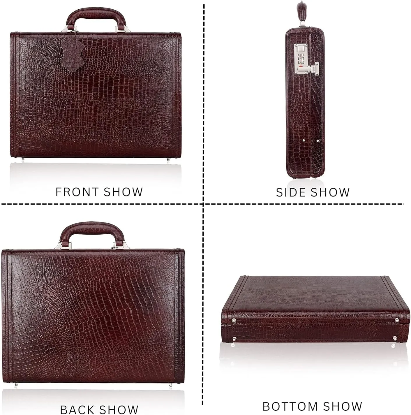 Full Grain Leather Briefcase Attache Case For Unisex Size L17xW3xH12 Inches Briefcase Bag (Croc Brown)