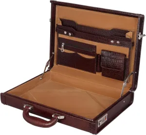 Full Grain Leather Briefcase Attache Case For Unisex Size L17xW3xH12 Inches Briefcase Bag (Croc Brown)