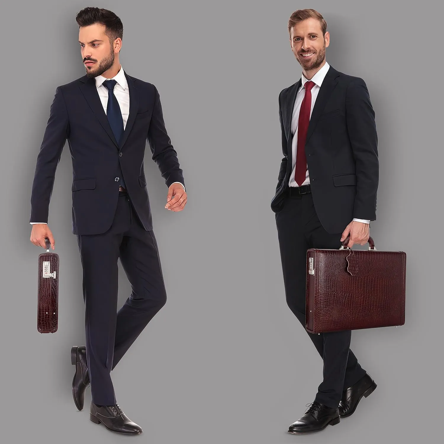 Full Grain Leather Briefcase Attache Case For Unisex Size L17xW3xH12 Inches Briefcase Bag (Croc Brown)