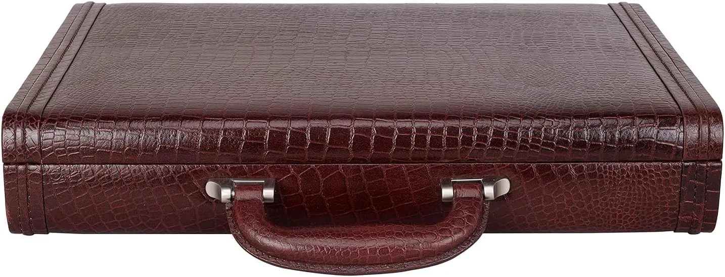 Full Grain Leather Briefcase Attache Case For Unisex Size L17xW3xH12 Inches Briefcase Bag (Croc Brown)