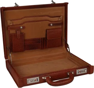 Full Grain Leather Briefcase Attache Case For Unisex Size L17xW3xH12 Inches Briefcase Bag (Croc Tan)