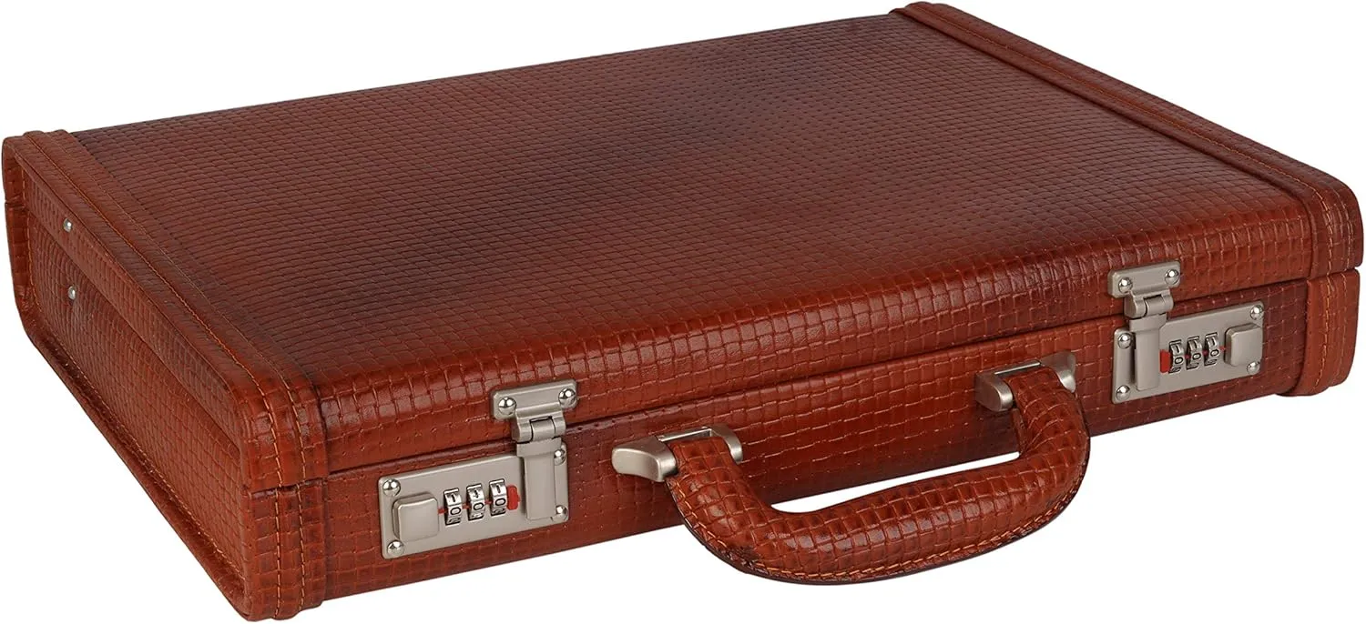 Full Grain Leather Briefcase Attache Case For Unisex Size L17xW3xH12 Inches Briefcase Bag (Croc Tan)