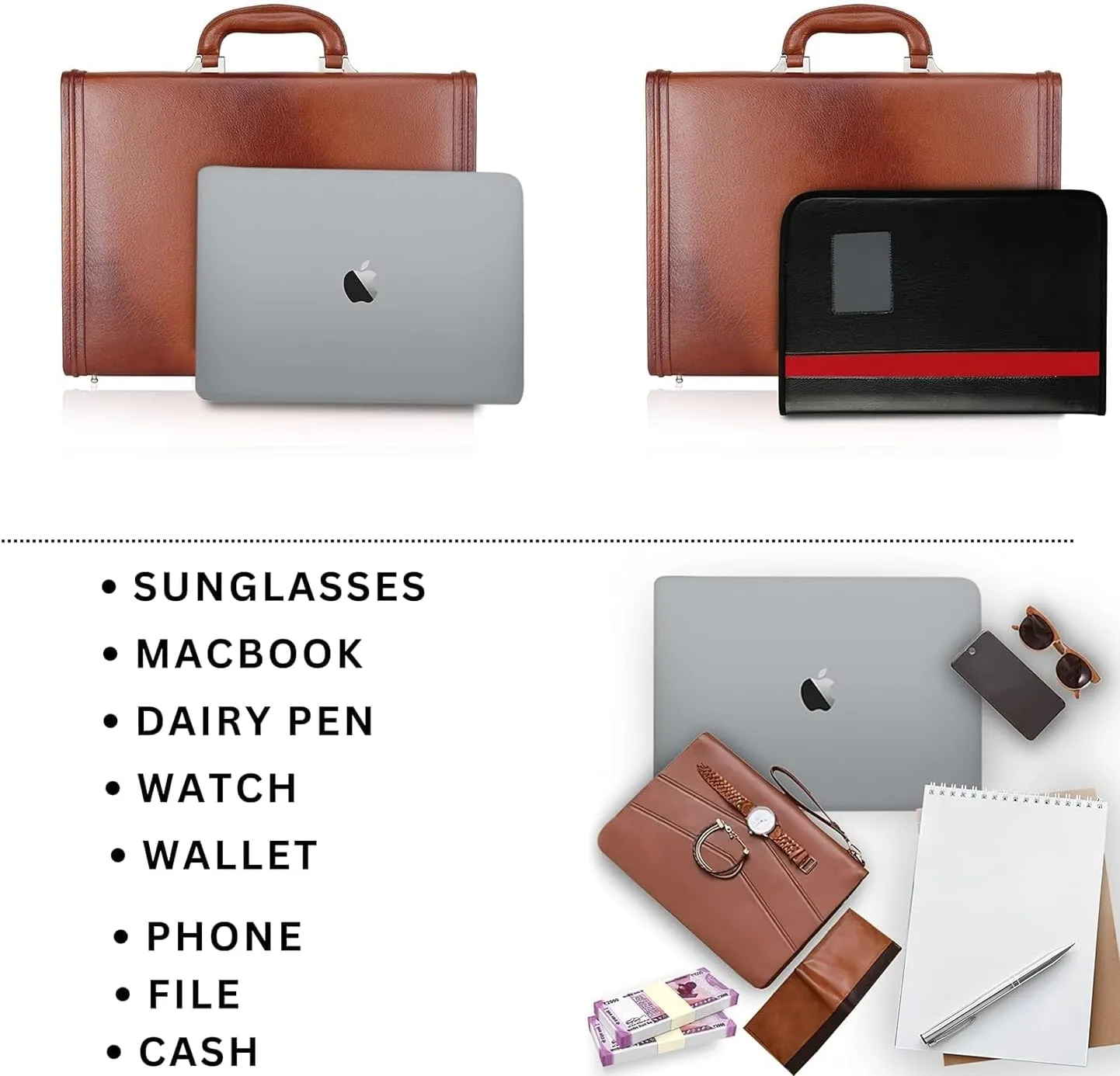 Full Grain Leather Briefcase Attache Case For Unisex Size L17xW3xH12 Inches Briefcase Bag (Tan)