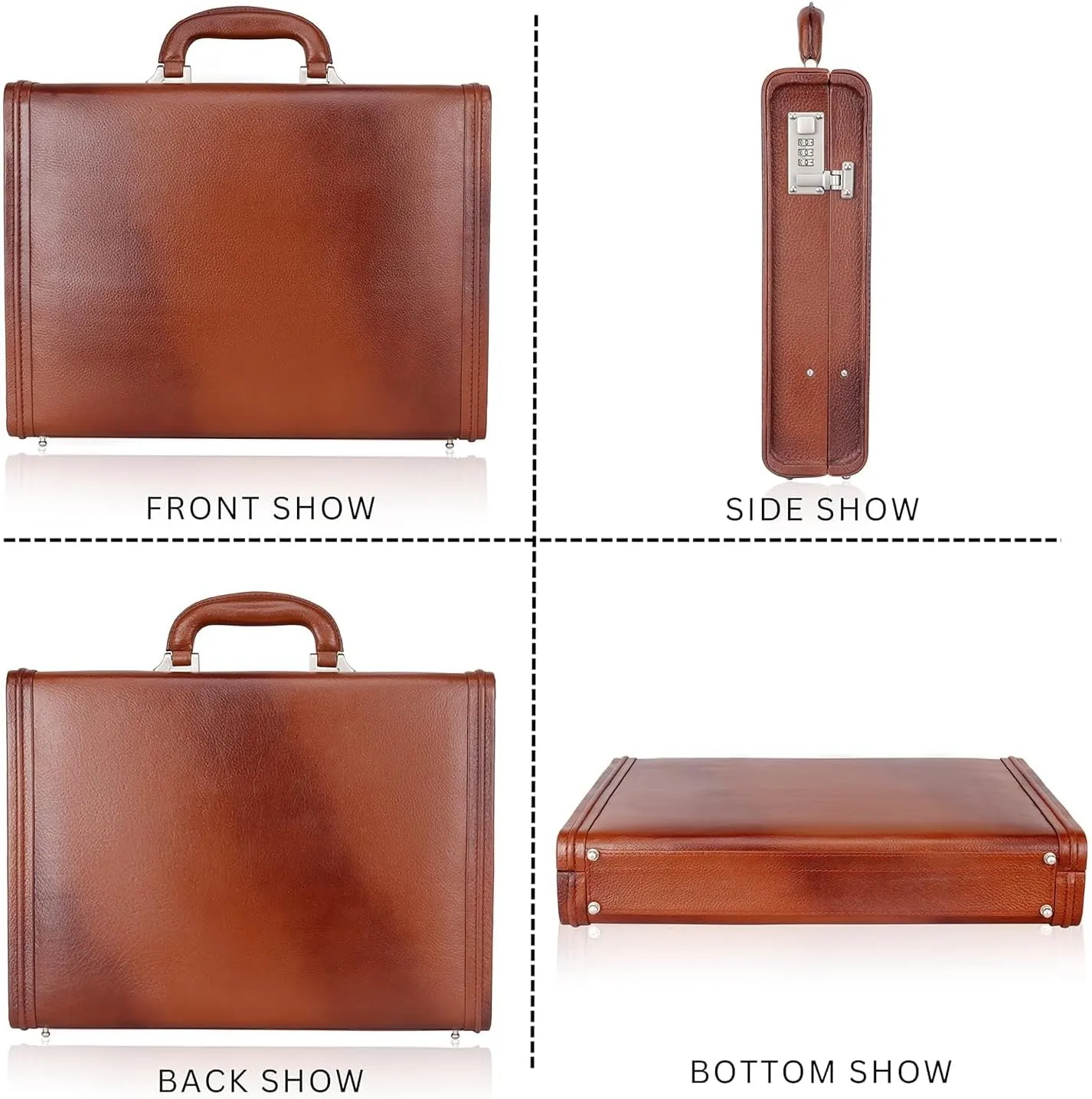 Full Grain Leather Briefcase Attache Case For Unisex Size L17xW3xH12 Inches Briefcase Bag (Tan)
