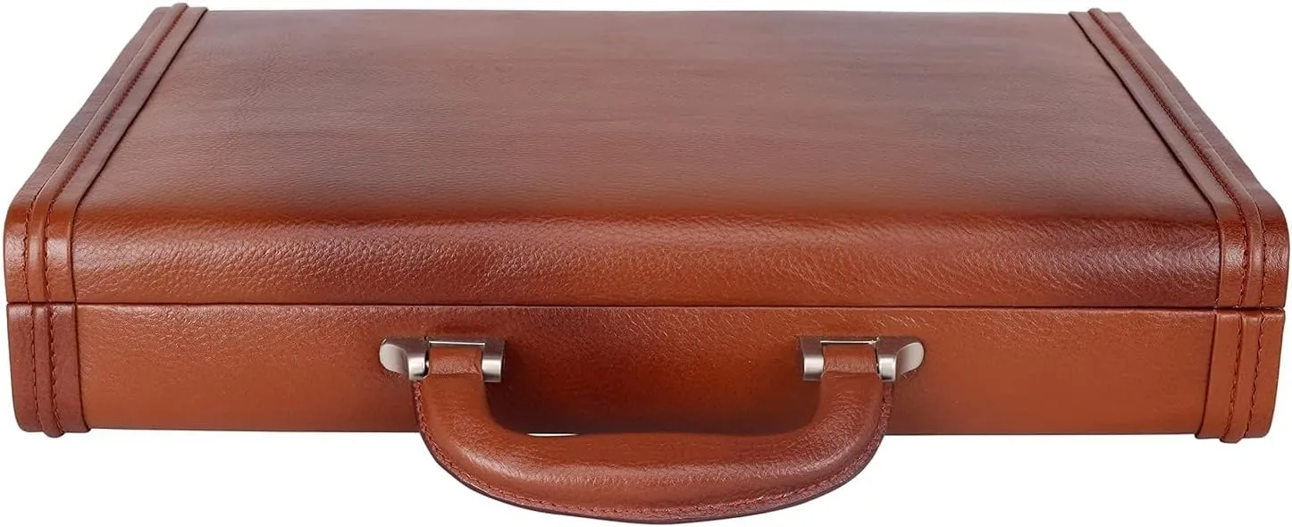 Full Grain Leather Briefcase Attache Case For Unisex Size L17xW3xH12 Inches Briefcase Bag (Tan)