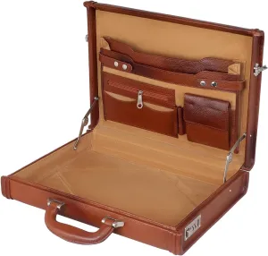 Full Grain Leather Briefcase Attache Case For Unisex Size L17xW3xH12 Inches Briefcase Bag (Tan)