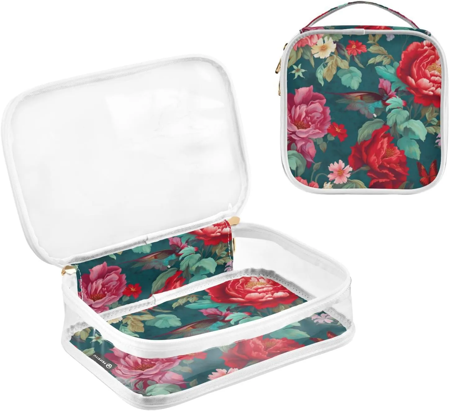 GAIGEO Colorful Flowers and Hummingbirds Tsa Approved Clear Toiletry Bag, Makeup Bag for Car, Clear Toiletry Bag for Women, 2 Pack