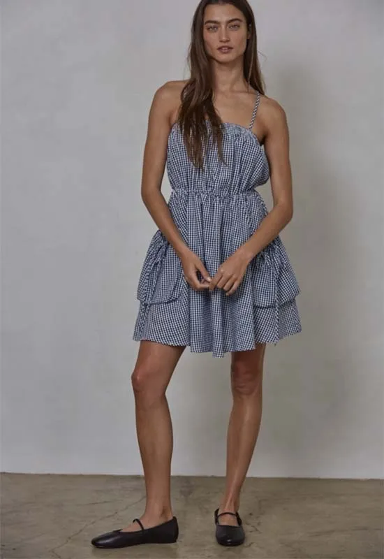 Gingham Mini Dress - Navy Ivory