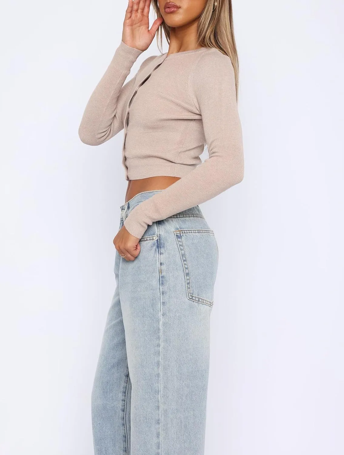 Giraropa Women's 2024 Cropped Cardigan Long Sleeve Button Down Lightweight Shrug Ribbed Knit Sweater Tops