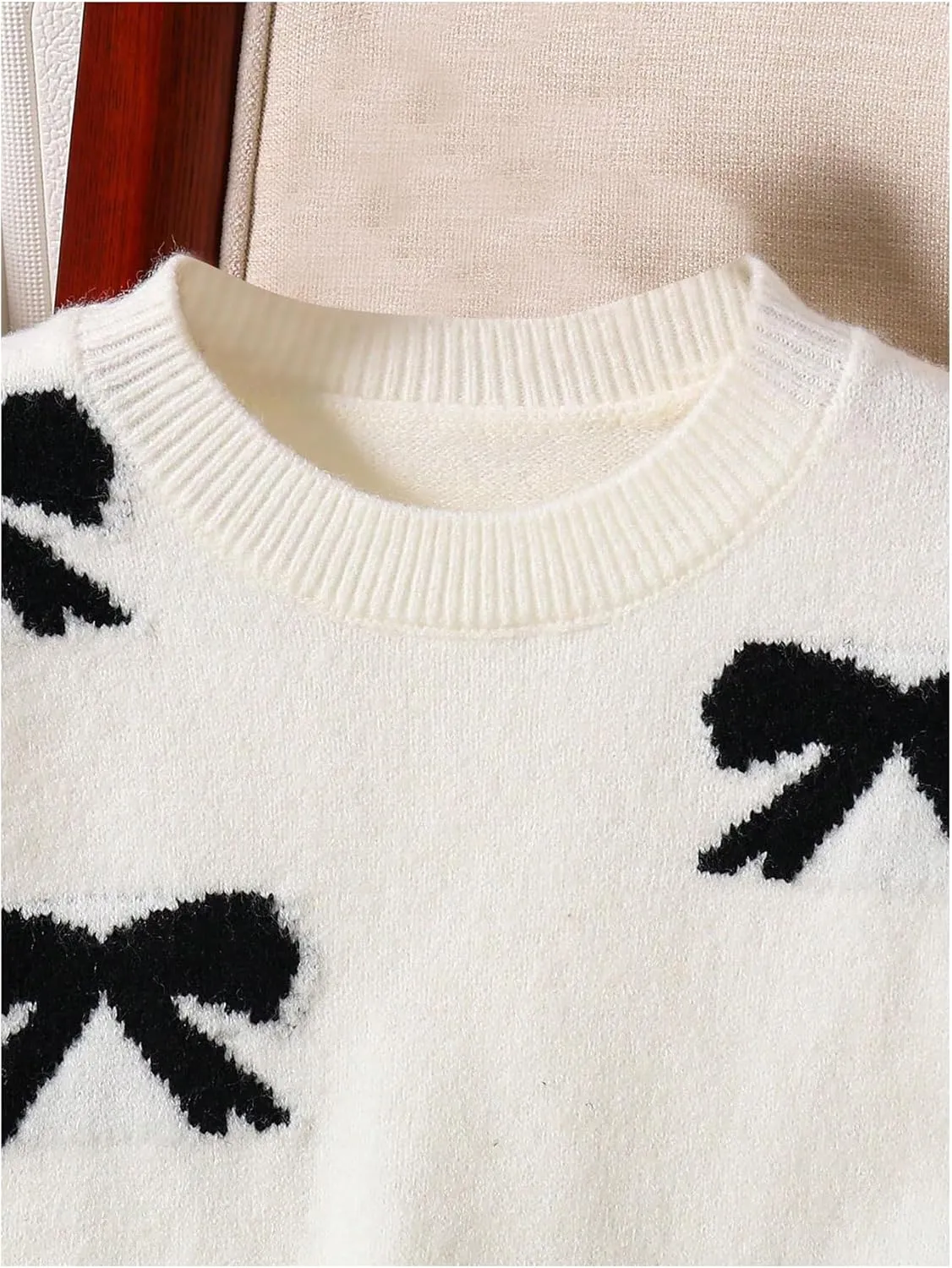 Girl's Bow Graphic Sweaters Crewneck Long Sleeve Knit Pullover Tops Drop Shoulder Knitwear