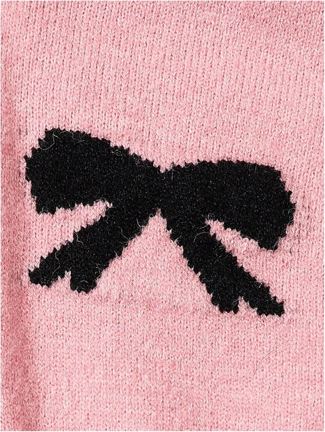Girl's Bow Graphic Sweaters Crewneck Long Sleeve Knit Pullover Tops Drop Shoulder Knitwear