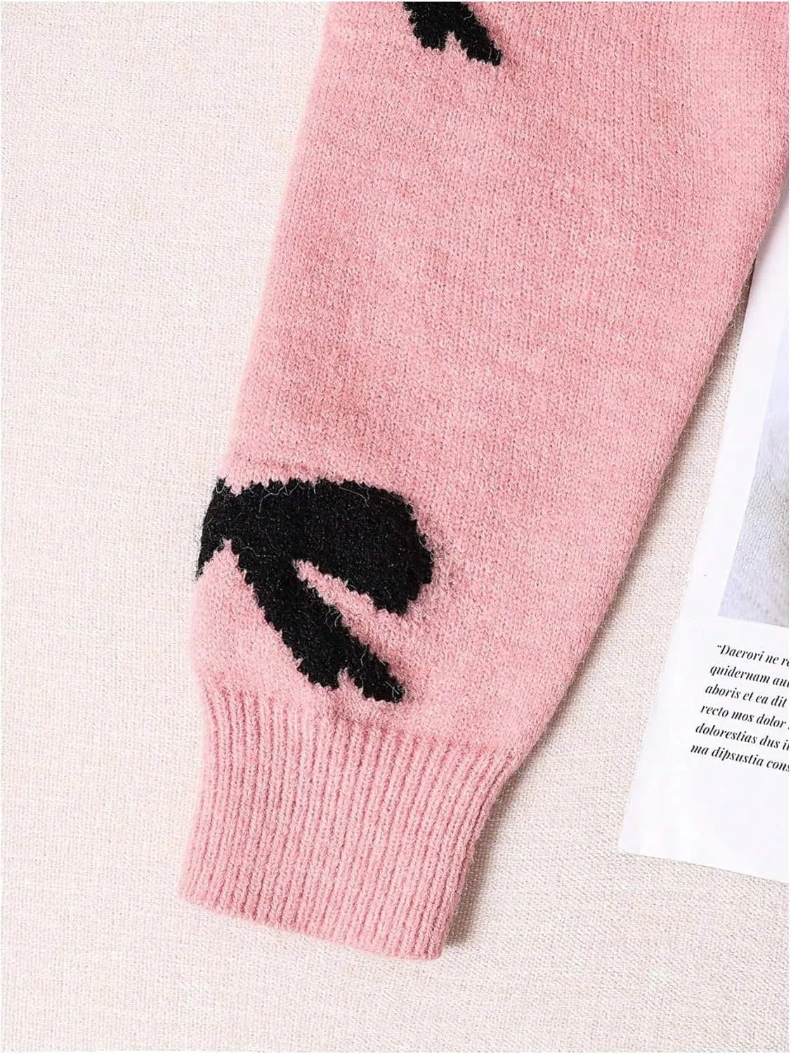 Girl's Bow Graphic Sweaters Crewneck Long Sleeve Knit Pullover Tops Drop Shoulder Knitwear