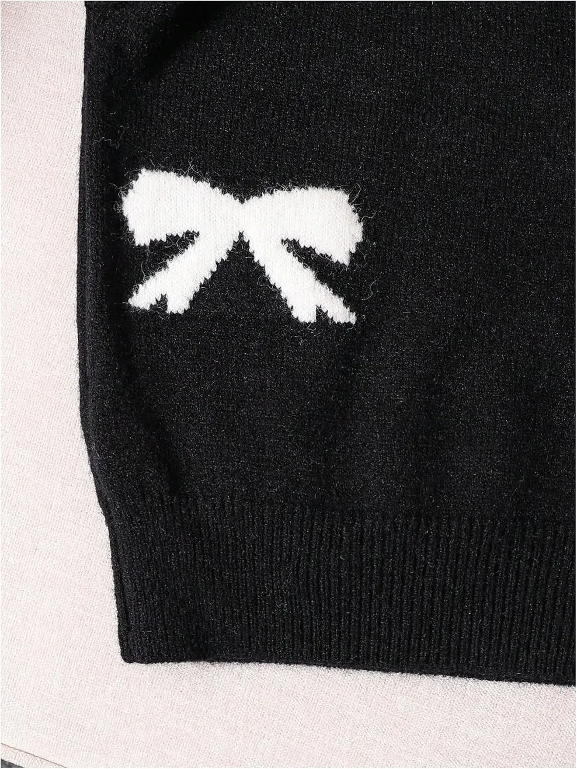 Girl's Bow Graphic Sweaters Crewneck Long Sleeve Knit Pullover Tops Drop Shoulder Knitwear