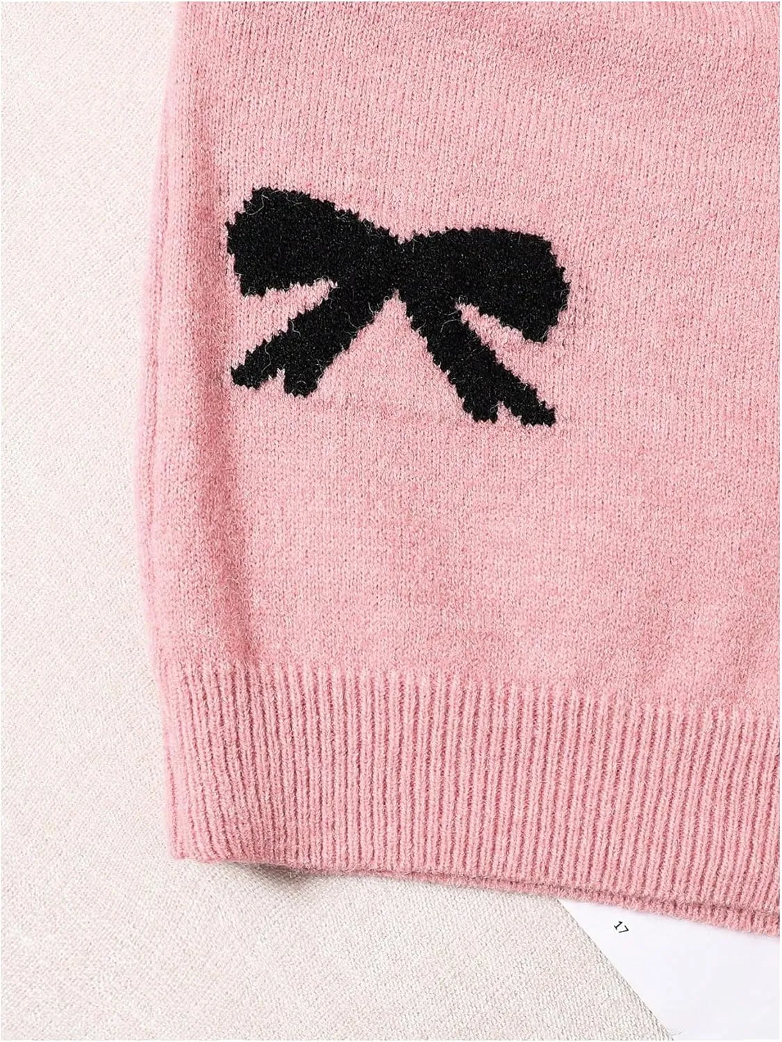 Girl's Bow Graphic Sweaters Crewneck Long Sleeve Knit Pullover Tops Drop Shoulder Knitwear