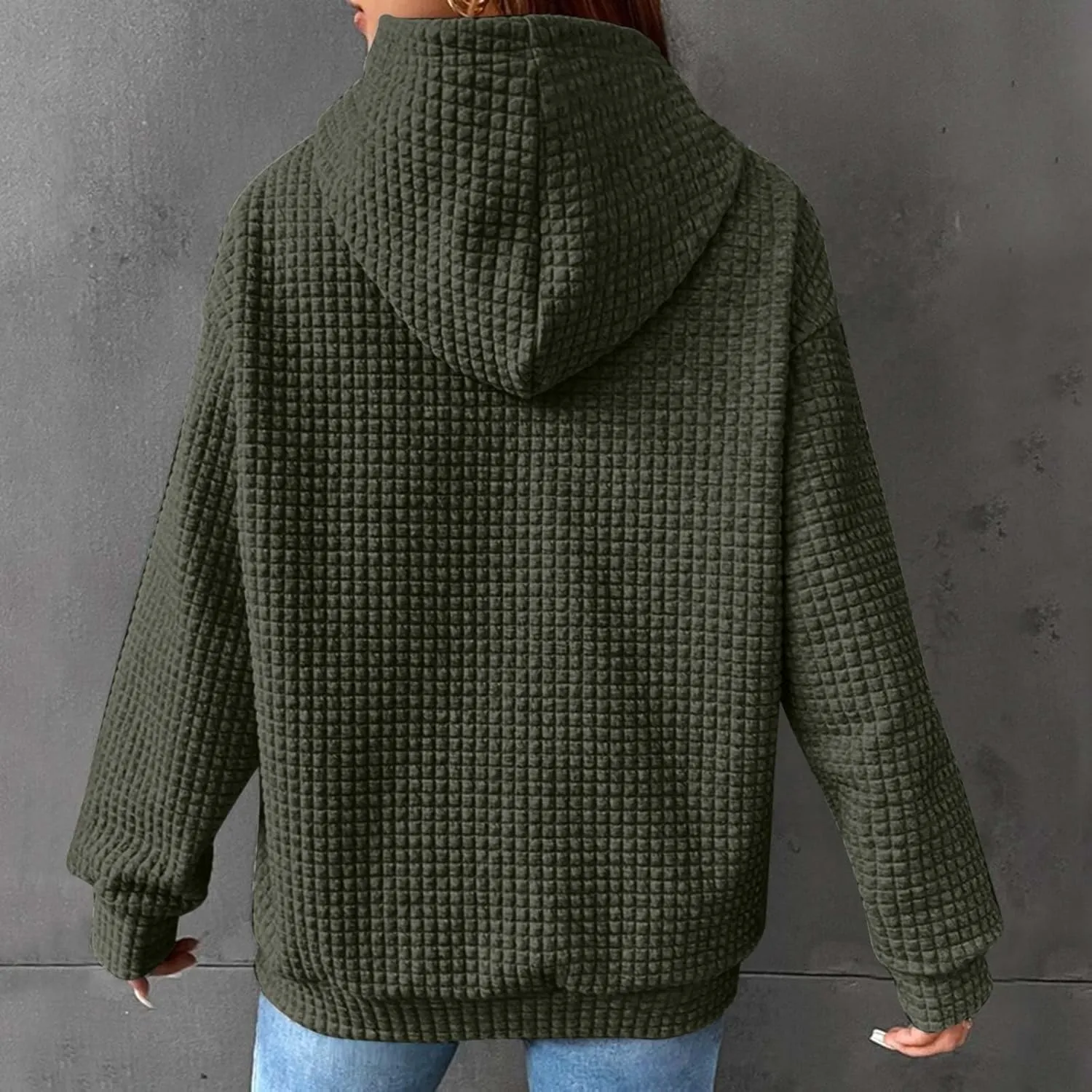 GOFULY Womens Hoodies Pullover Fall Waffle Knit Sweatshirt Winter Long Sleeve Shirts Solid Drawstring Hoodies With Pocket