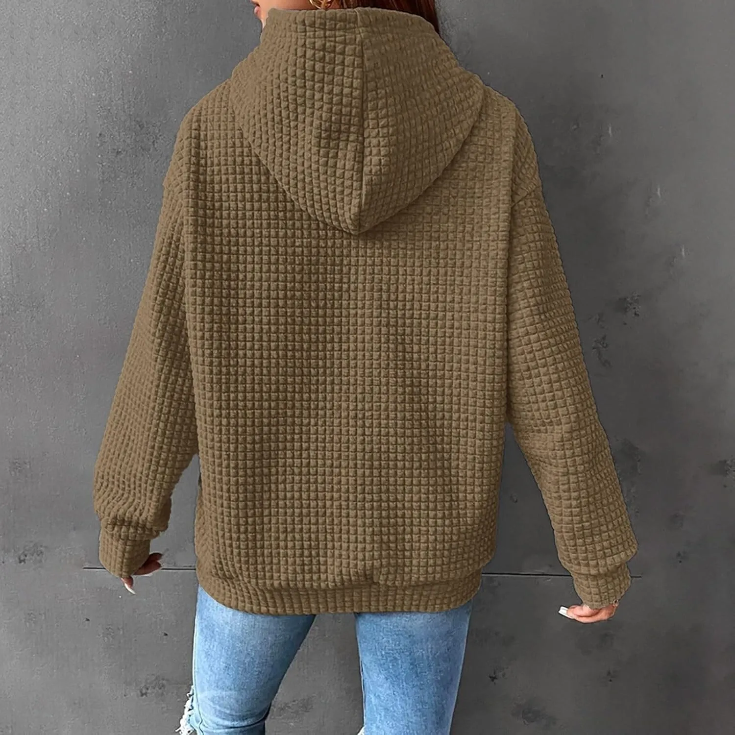 GOFULY Womens Hoodies Pullover Fall Waffle Knit Sweatshirt Winter Long Sleeve Shirts Solid Drawstring Hoodies With Pocket