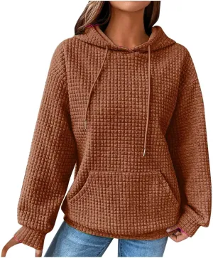 GOFULY Womens Hoodies Pullover Fall Waffle Knit Sweatshirt Winter Long Sleeve Shirts Solid Drawstring Hoodies With Pocket