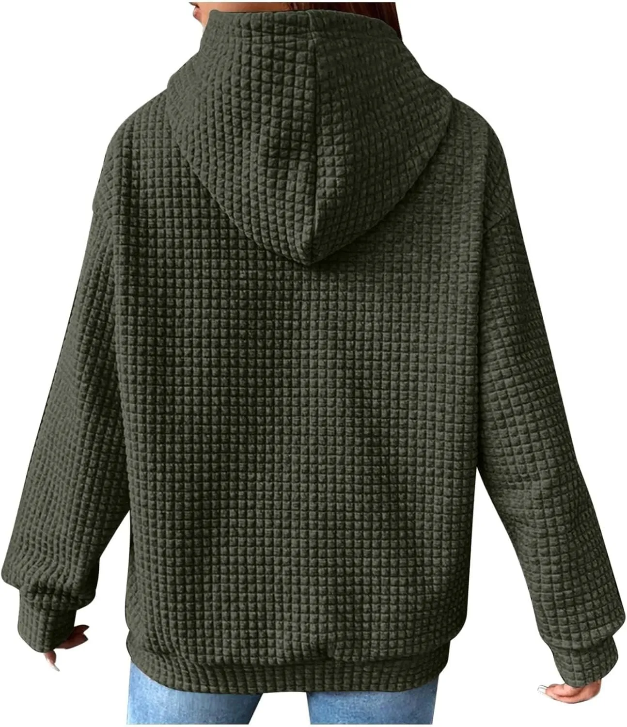 GOFULY Womens Hoodies Pullover Fall Waffle Knit Sweatshirt Winter Long Sleeve Shirts Solid Drawstring Hoodies With Pocket