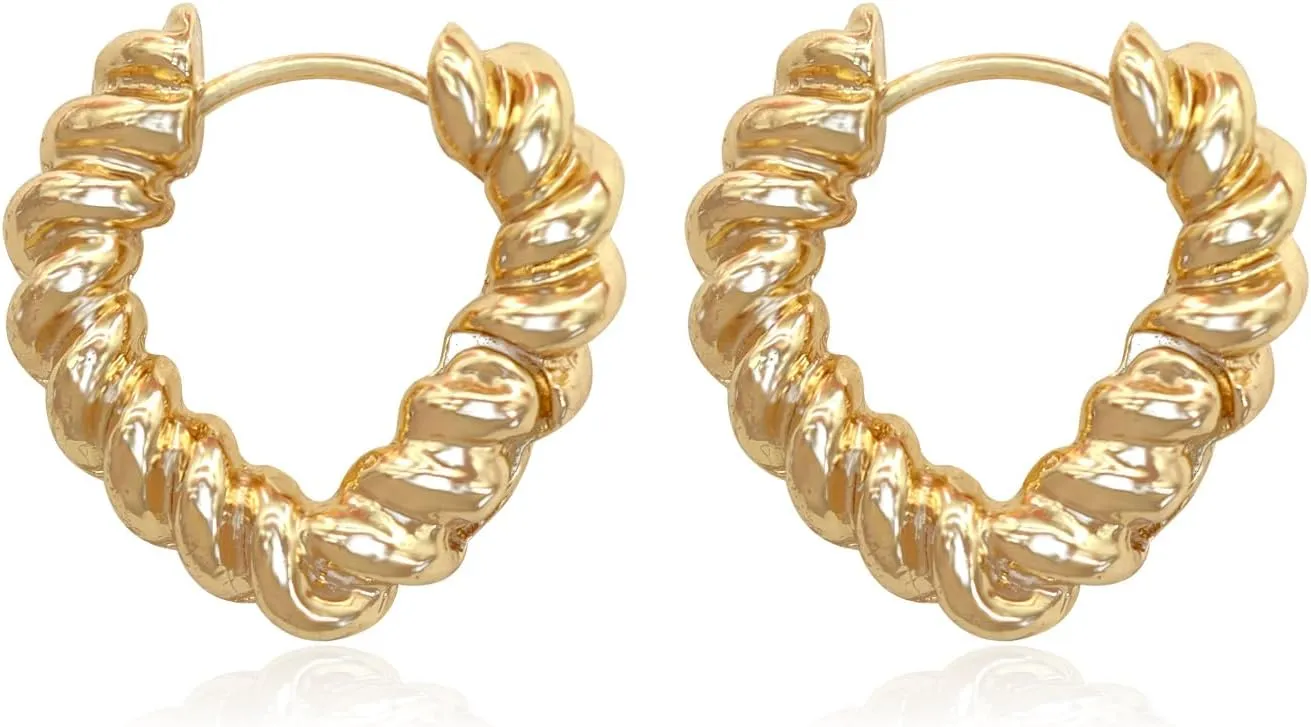 Gold Heart Earrings for Women,Gold Huggie Hoop Earrings 14K Gold Plated for Gift Lightweight Hoop-1015-Gold