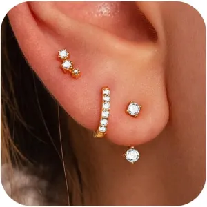 Gold Hoop Earrings for Women Trendy 925 Sterling Silver Stud Earrings Set Hypoallergenic 14k Gold Earrings for Women Earring Stacks Dainty Huggie Small Hoop Cartilage Earrings for Women Jewelry Gifts