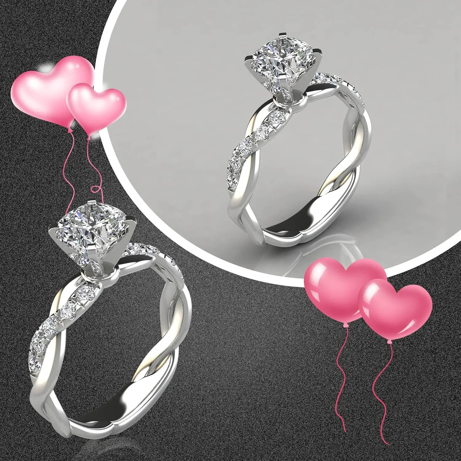 Gold Plated Anniversary Rings for Women,925 Sterling Silver CZ Engagement Wedding Bands Birthday Valentines Day Jewelry Gifts