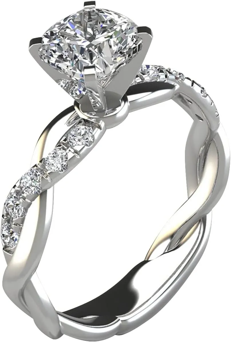 Gold Plated Anniversary Rings for Women,925 Sterling Silver CZ Engagement Wedding Bands Birthday Valentines Day Jewelry Gifts