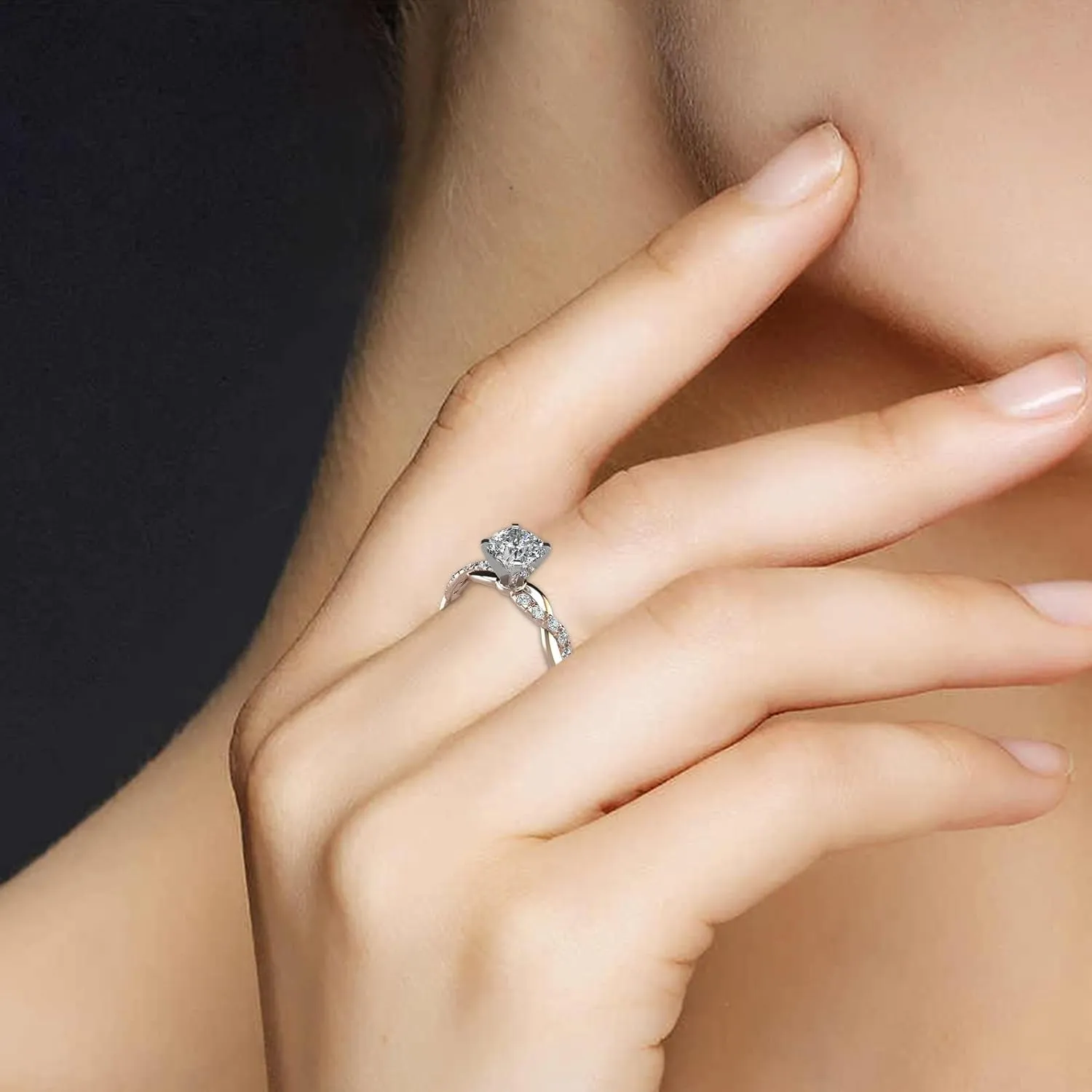Gold Plated Anniversary Rings for Women,925 Sterling Silver CZ Engagement Wedding Bands Birthday Valentines Day Jewelry Gifts