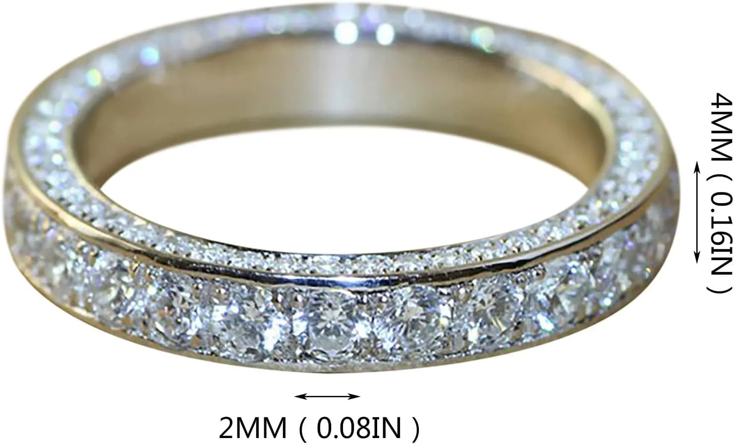 Gold Plated Cubic Zirconia Inlaid Statement Band Classic Full Inlaid Diamond Rings Stackable Anniversary Promise Ring for Her