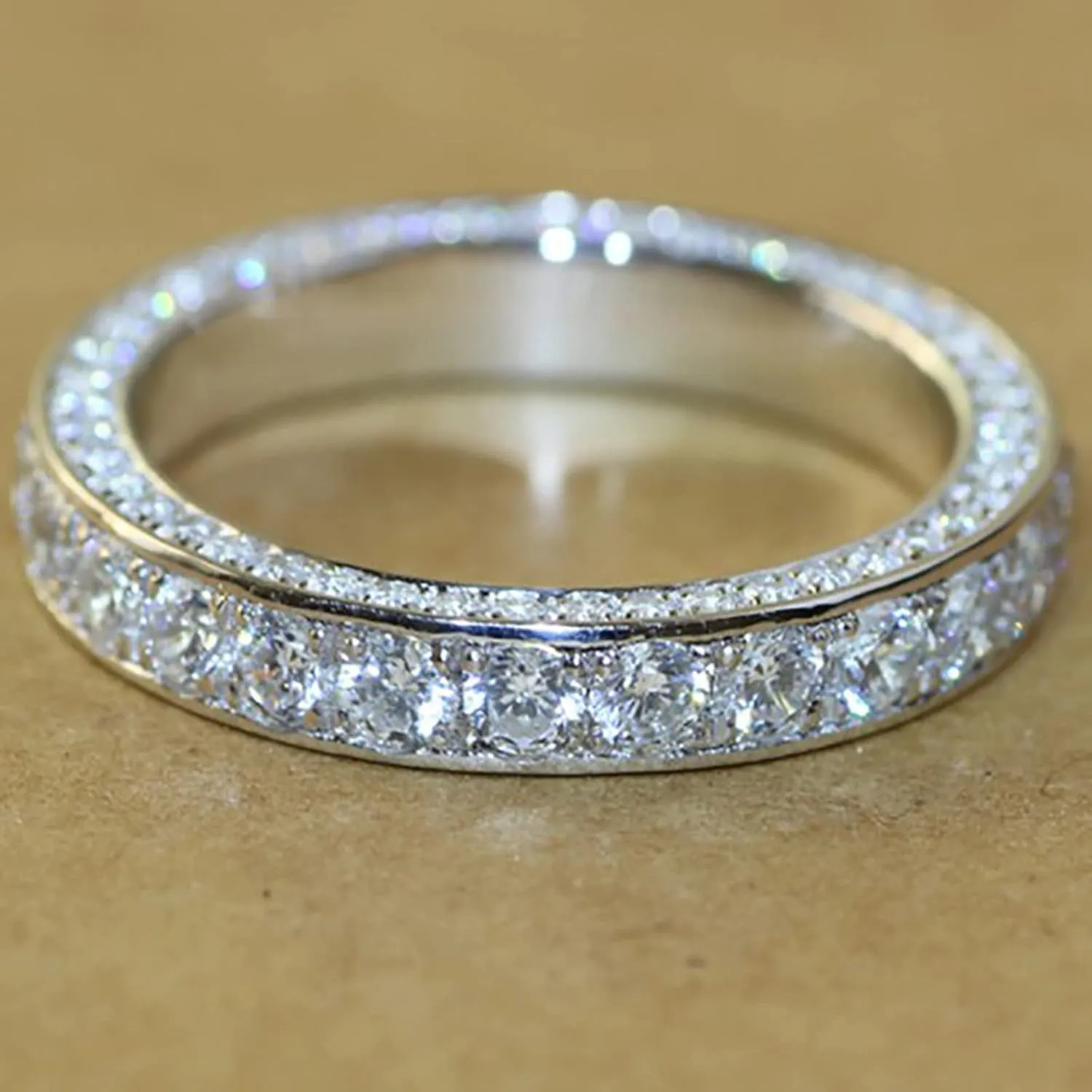 Gold Plated Cubic Zirconia Inlaid Statement Band Classic Full Inlaid Diamond Rings Stackable Anniversary Promise Ring for Her