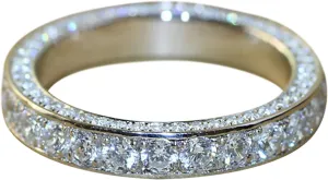 Gold Plated Cubic Zirconia Inlaid Statement Band Classic Full Inlaid Diamond Rings Stackable Anniversary Promise Ring for Her