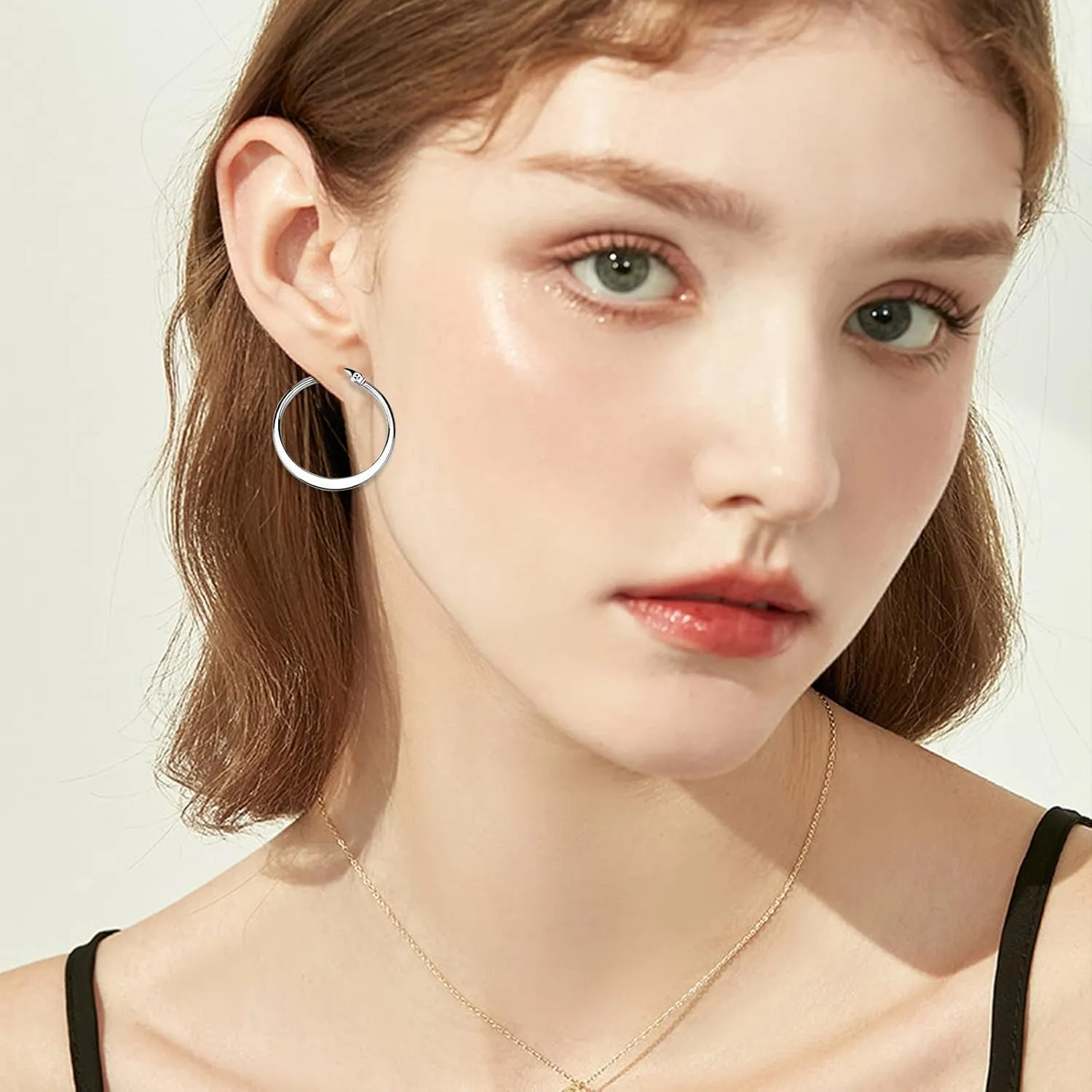 Gold Plated Hoop Earrings for Women,925 Sterling Silver Post Dangle Earrings for Mom Wife Jewelry Gifts for Valentine's Day